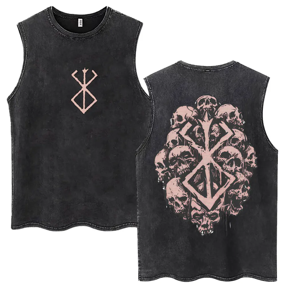Washed Anime Berserk Guts Tank Tops Swordsman Gatsu Sacrifice Zodd Harajuku Vests Men Women Loose Cotton Y2k Sleeveless T Shirt