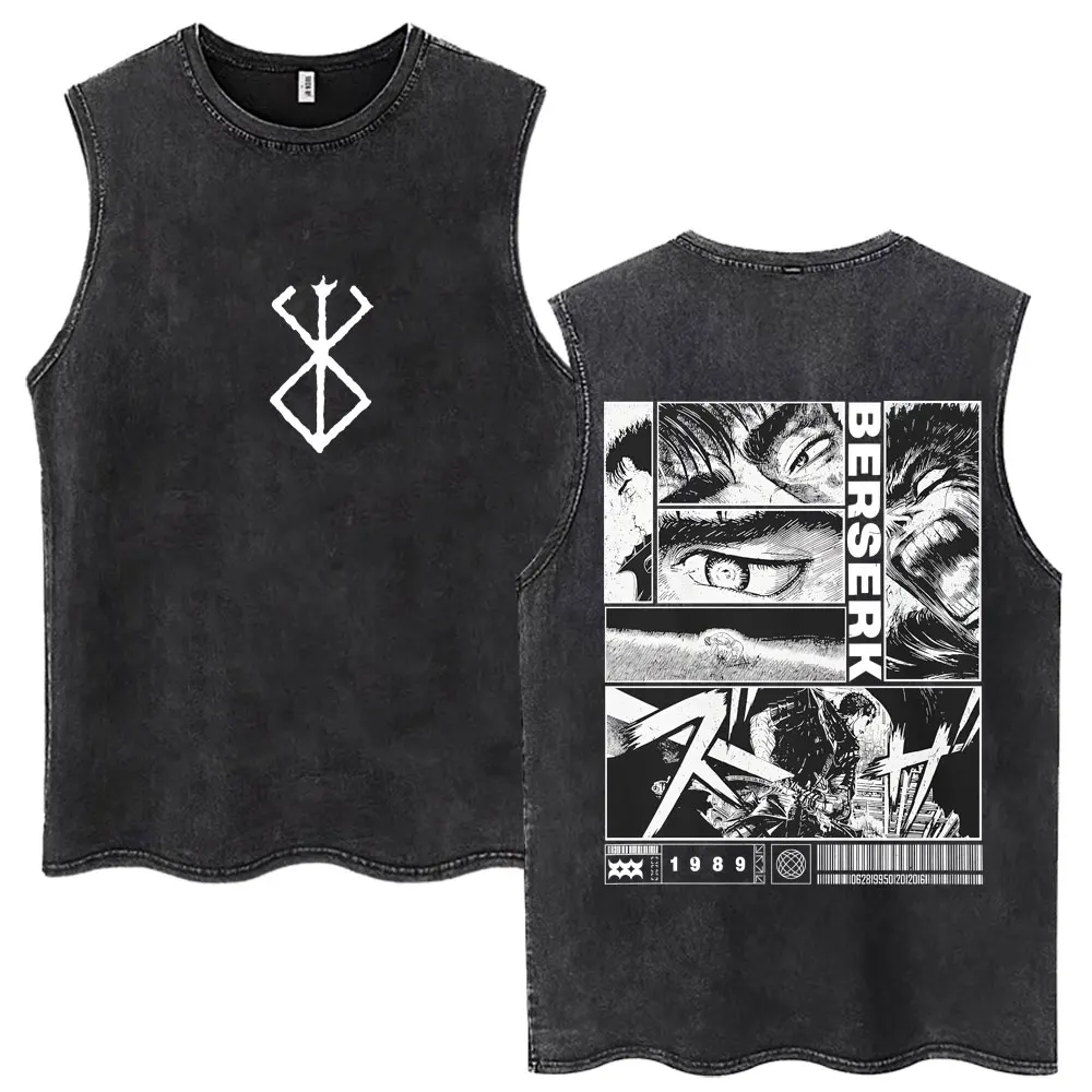 Washed Anime Berserk Guts Tank Tops Swordsman Gatsu Sacrifice Zodd Harajuku Vests Men Women Loose Cotton Y2k Sleeveless T Shirt