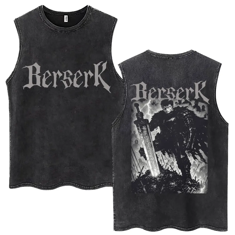 Washed Anime Berserk Guts Tank Tops Swordsman Gatsu Sacrifice Zodd Harajuku Vests Men Women Loose Cotton Y2k Sleeveless T Shirt