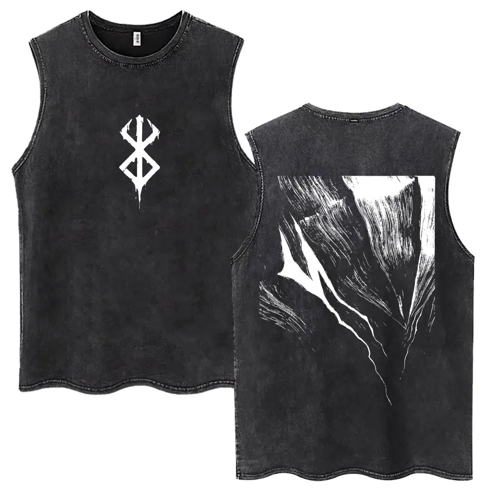 Washed Anime Berserk Guts Tank Tops Swordsman Gatsu Sacrifice Zodd Harajuku Vests Men Women Loose Cotton Y2k Sleeveless T Shirt