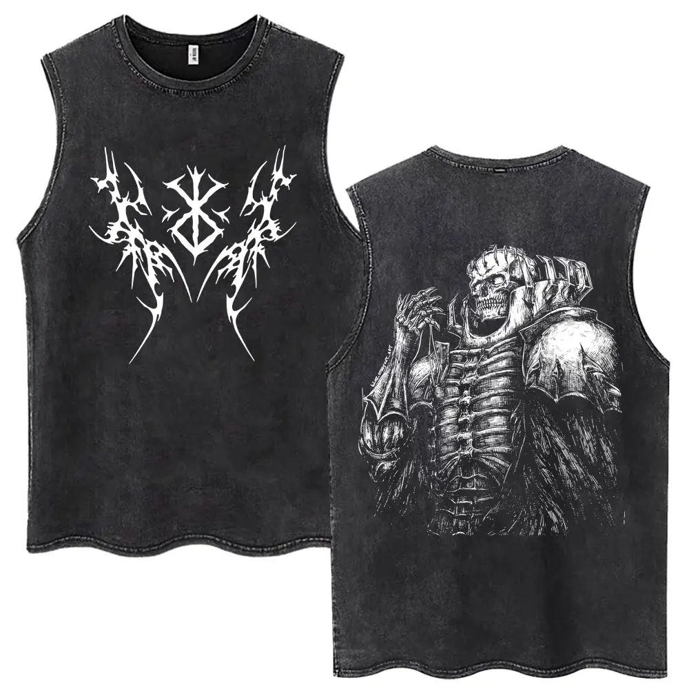 Washed Anime Berserk Guts Tank Tops Swordsman Gatsu Sacrifice Zodd Harajuku Vests Men Women Loose Cotton Y2k Sleeveless T Shirt
