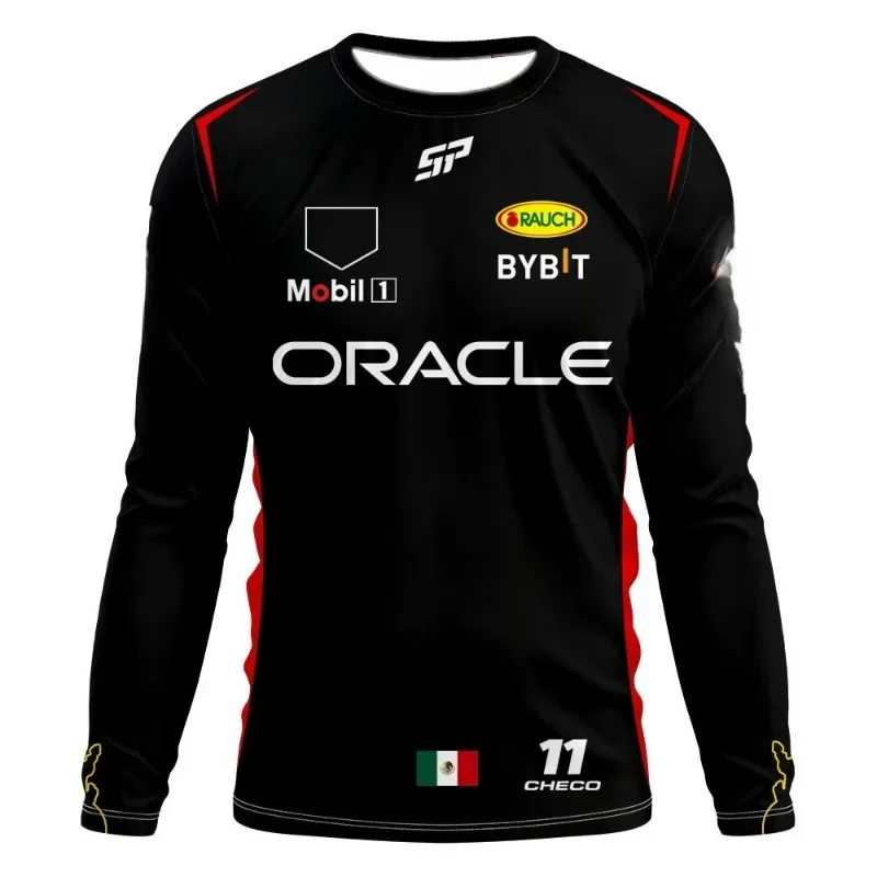 F1 Team Long Sleeve T-shirt Spring And Autumn Edition Extra Large Men's T-shirt 2024 Red Team Checo 11 Driver's Clothing T-shirt