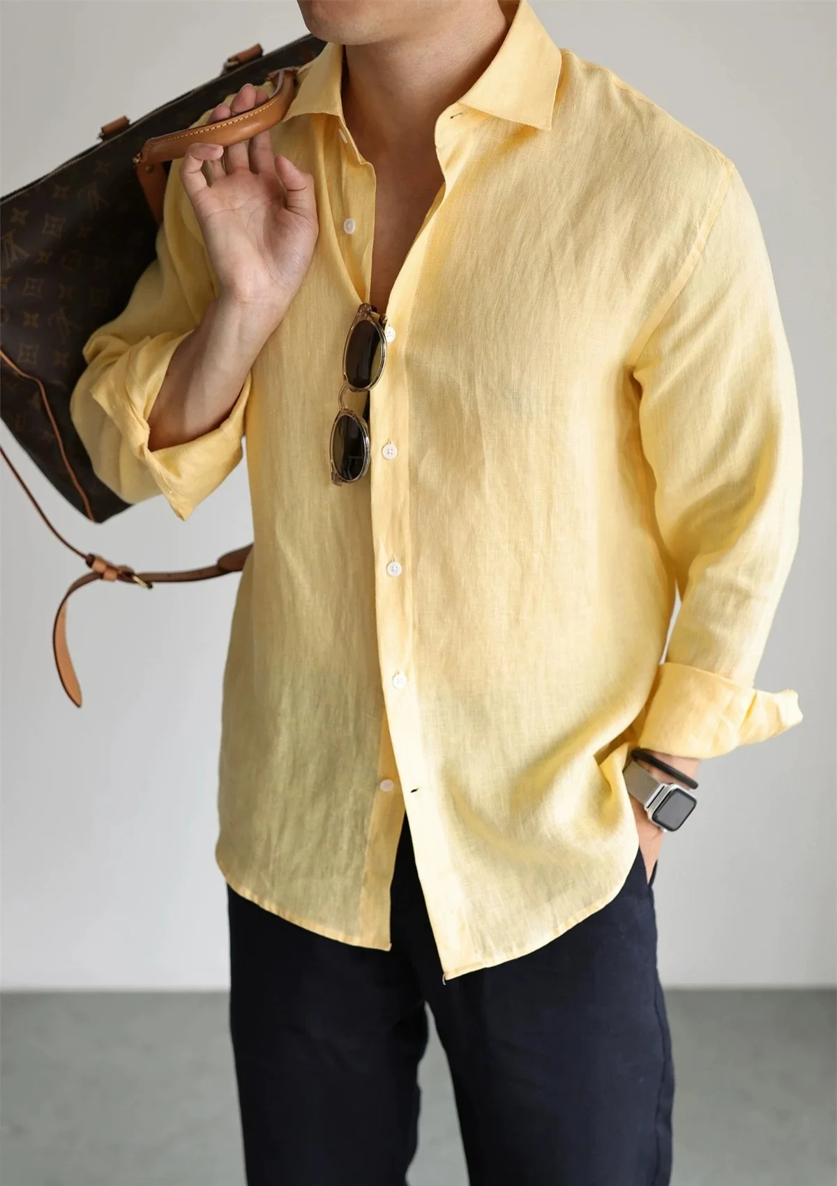 Men's Linen Shirt Cotton Blend Long Sleeve Button Down Casual Loose Fit Summer Breathable Tops Old Money Aesthetic Solid Color