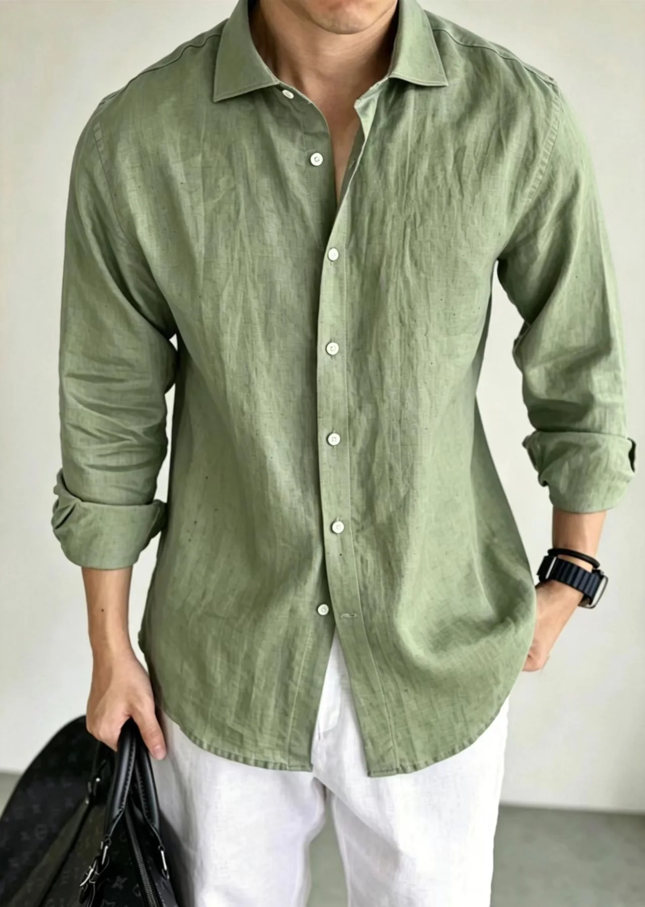 Men's Linen Shirt Cotton Blend Long Sleeve Button Down Casual Loose Fit Summer Breathable Tops Old Money Aesthetic Solid Color