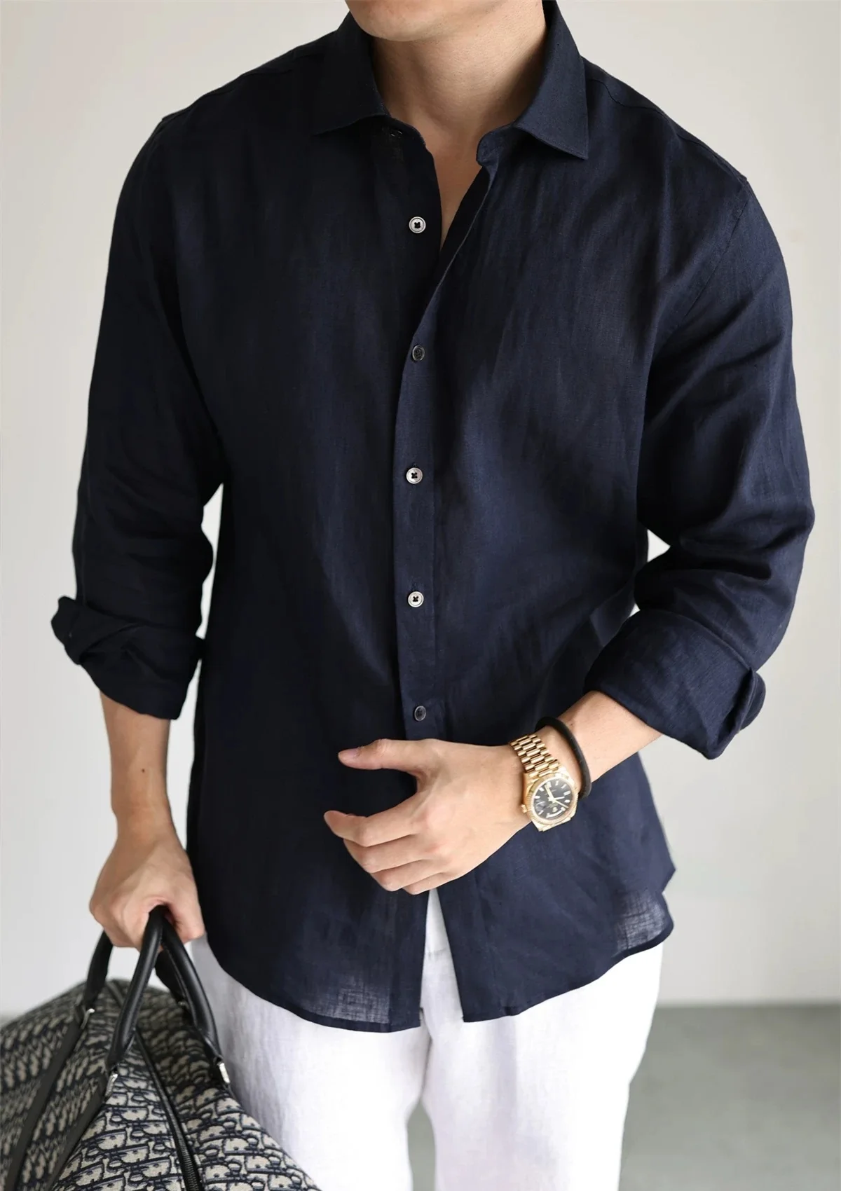 Men's Linen Shirt Cotton Blend Long Sleeve Button Down Casual Loose Fit Summer Breathable Tops Old Money Aesthetic Solid Color