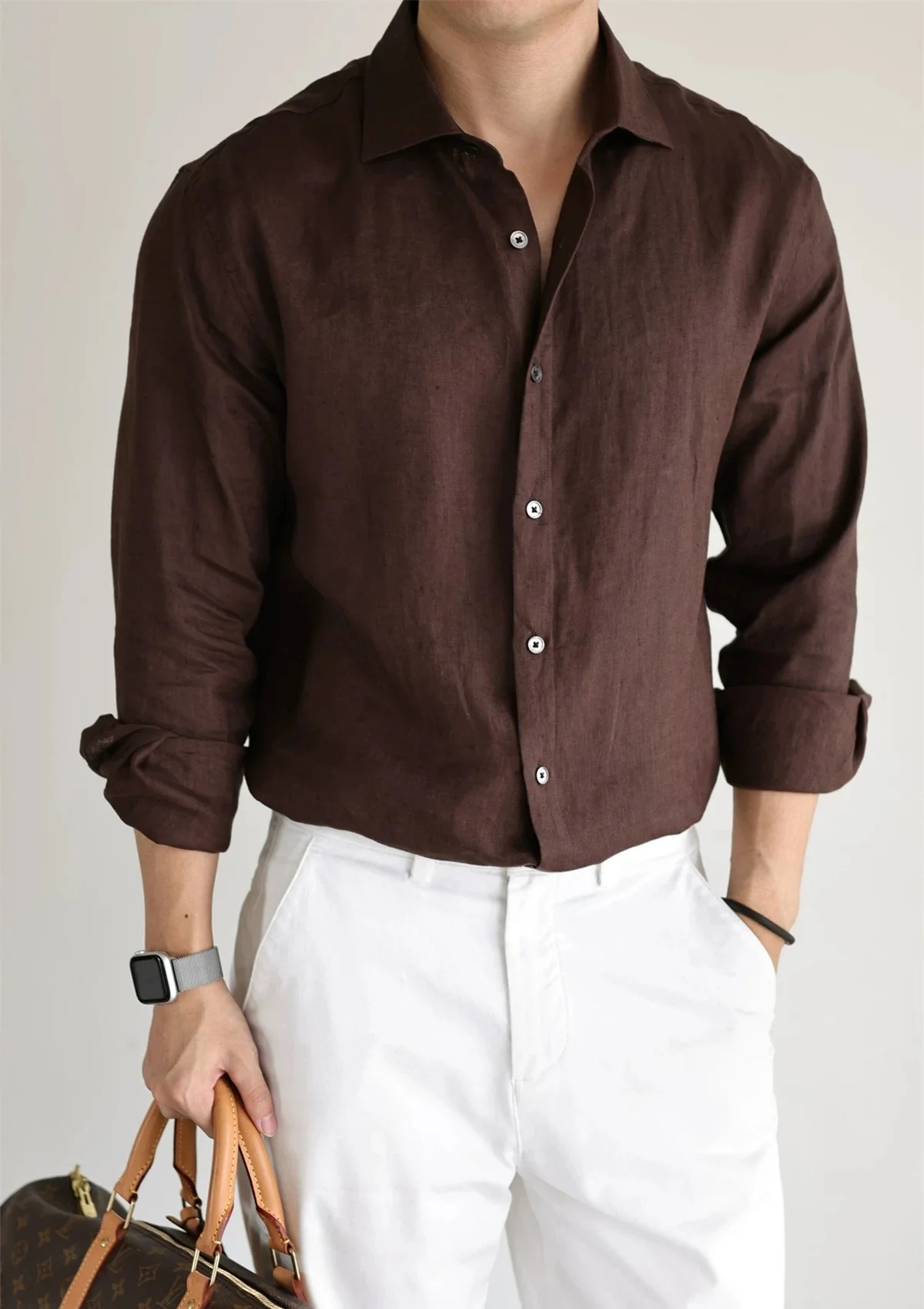 Men's Linen Shirt Cotton Blend Long Sleeve Button Down Casual Loose Fit Summer Breathable Tops Old Money Aesthetic Solid Color