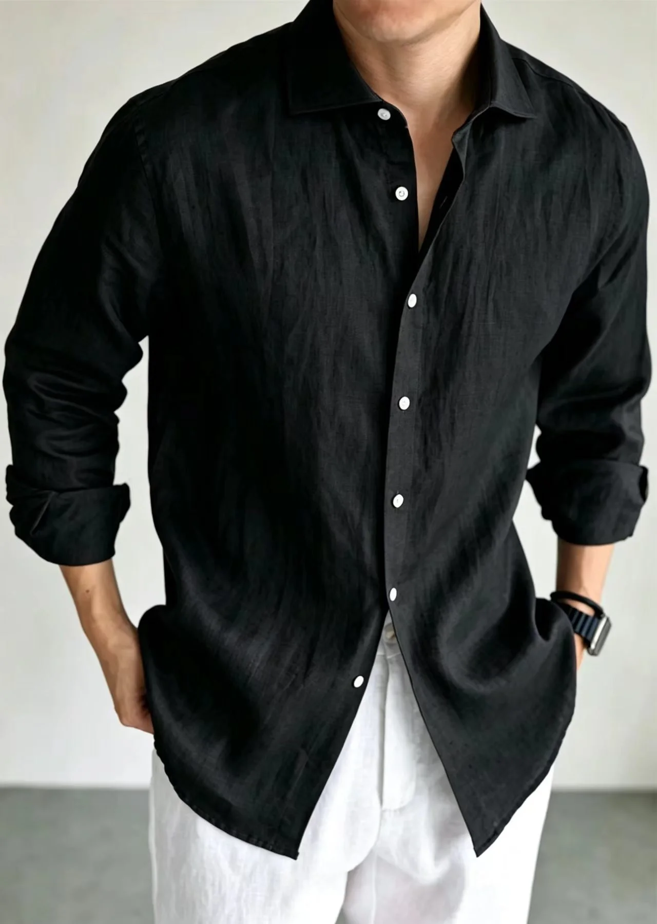 Men's Linen Shirt Cotton Blend Long Sleeve Button Down Casual Loose Fit Summer Breathable Tops Old Money Aesthetic Solid Color
