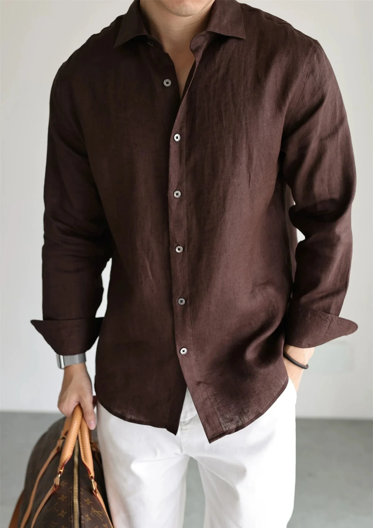 Men's Linen Shirt Cotton Blend Long Sleeve Button Down Casual Loose Fit Summer Breathable Tops Old Money Aesthetic Solid Color
