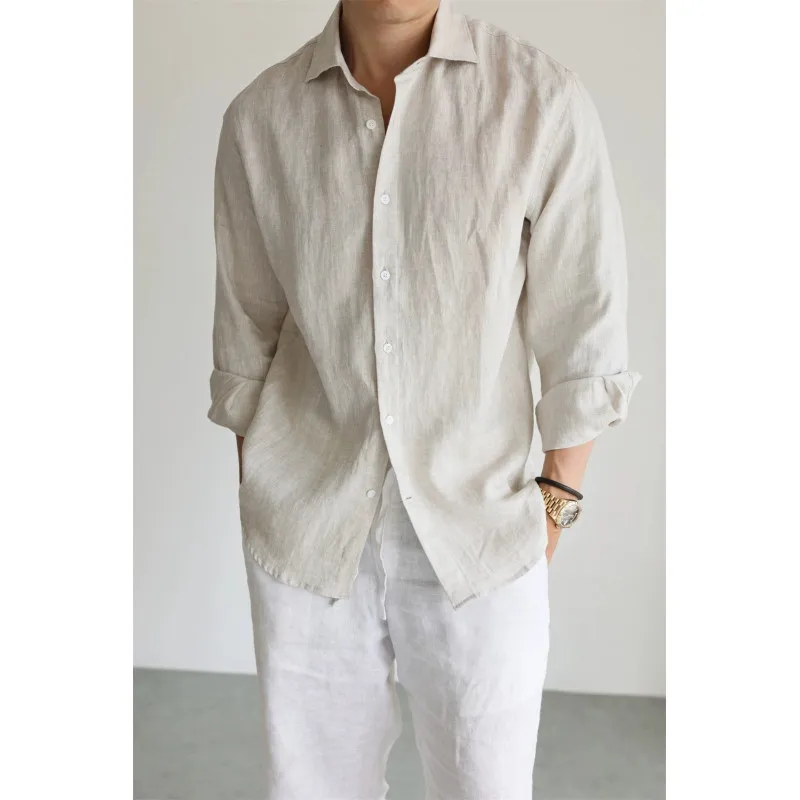 Men's Linen Shirt Cotton Blend Long Sleeve Button Down Casual Loose Fit Summer Breathable Tops Old Money Aesthetic Solid Color