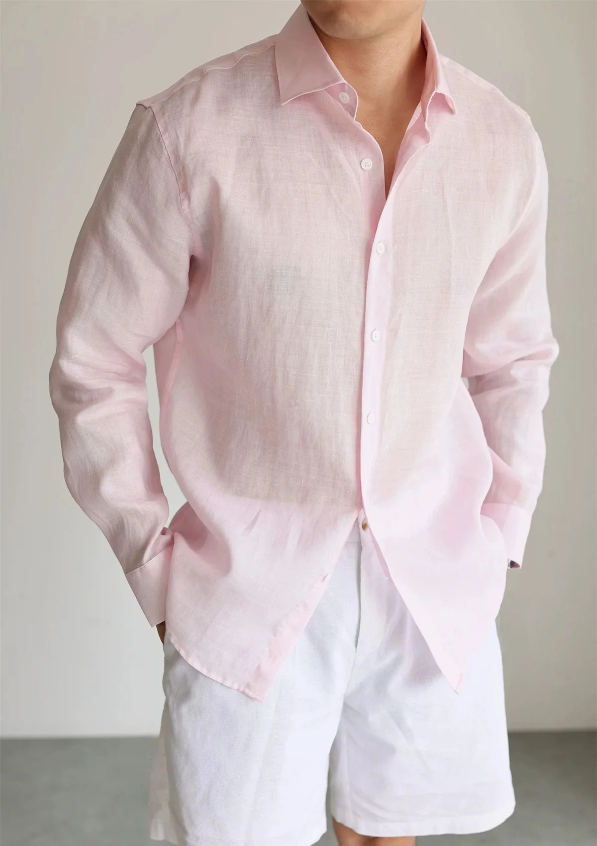 Men's Linen Shirt Cotton Blend Long Sleeve Button Down Casual Loose Fit Summer Breathable Tops Old Money Aesthetic Solid Color