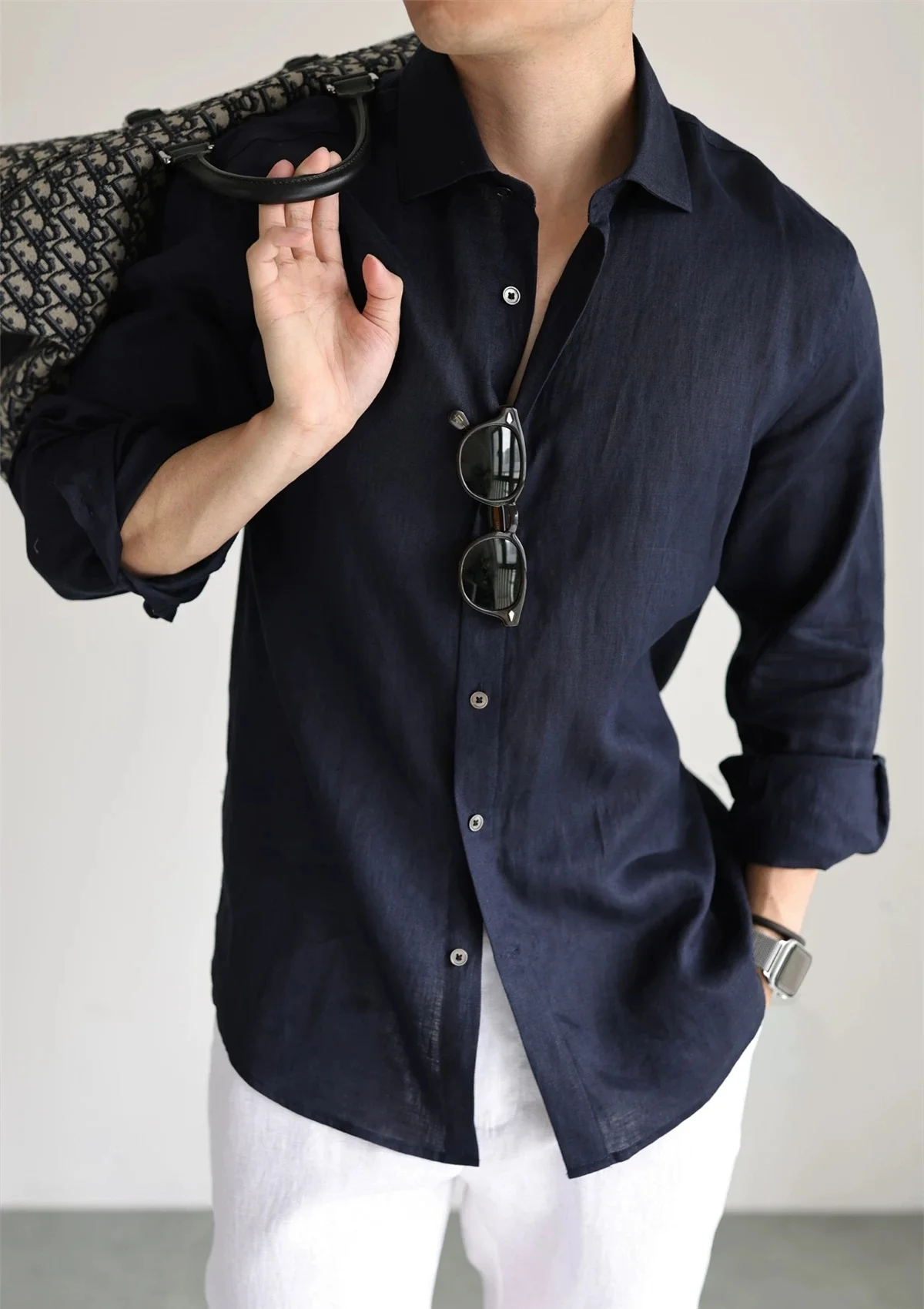 Men's Linen Shirt Cotton Blend Long Sleeve Button Down Casual Loose Fit Summer Breathable Tops Old Money Aesthetic Solid Color