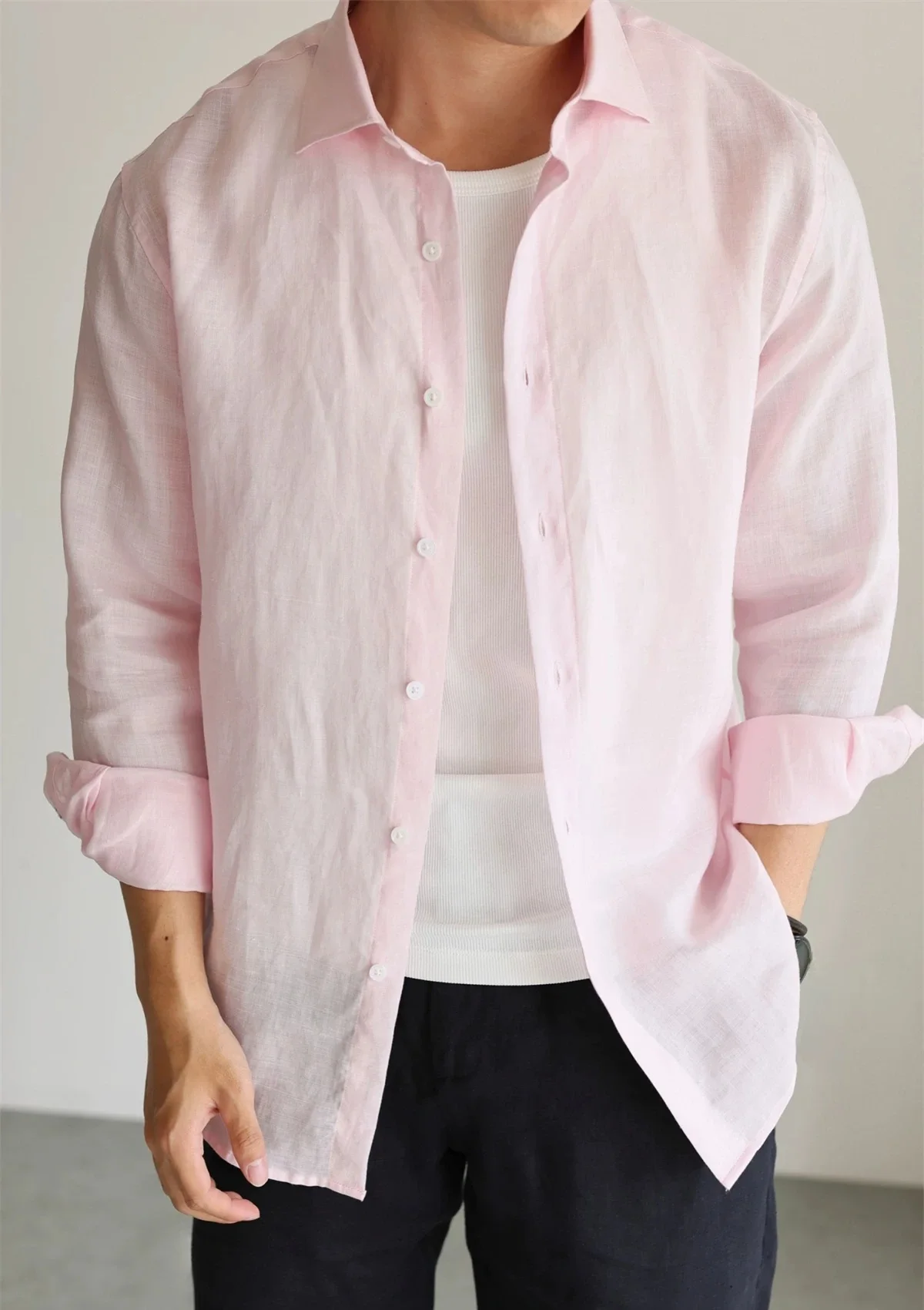 Men's Linen Shirt Cotton Blend Long Sleeve Button Down Casual Loose Fit Summer Breathable Tops Old Money Aesthetic Solid Color