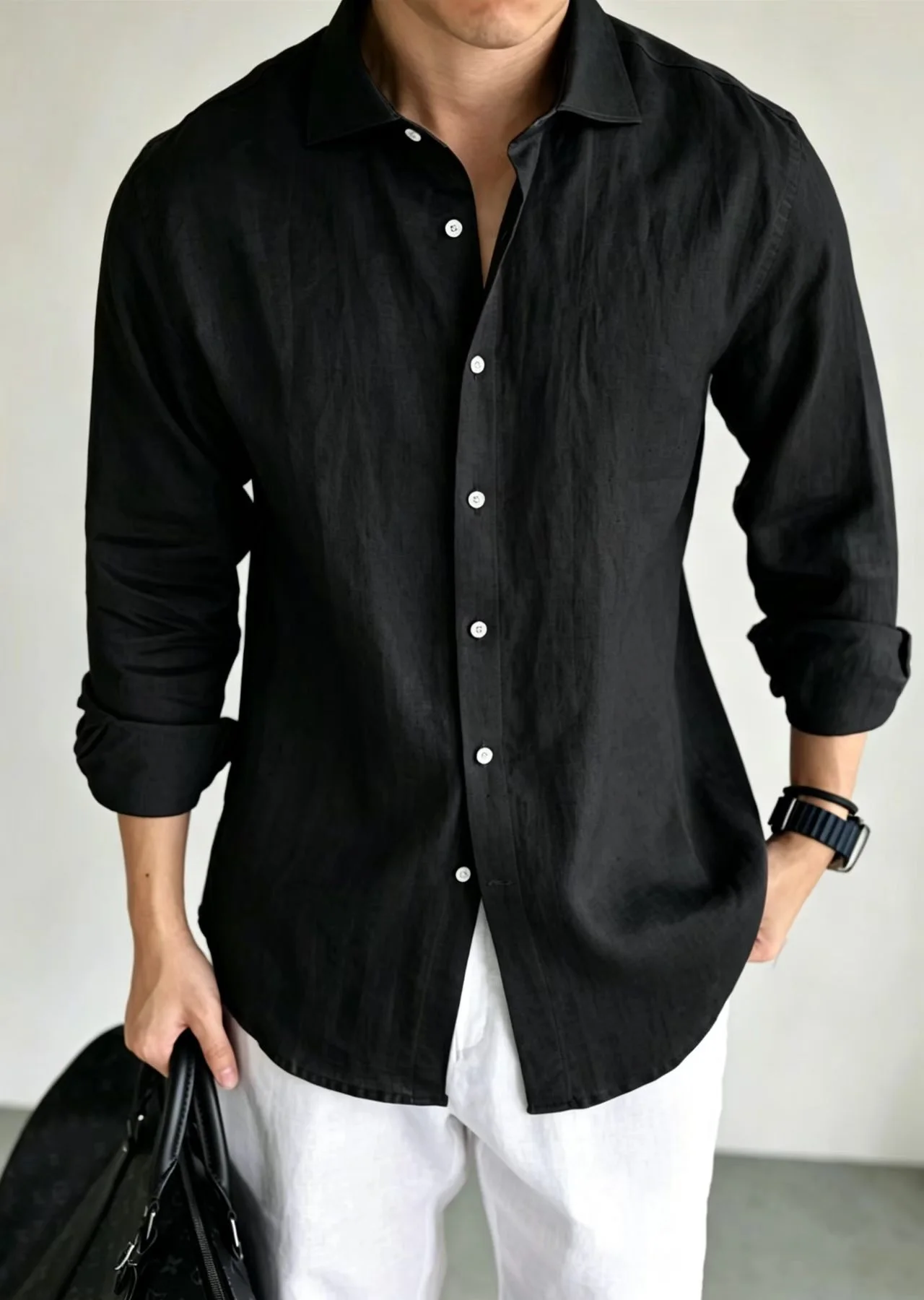 Men's Linen Shirt Cotton Blend Long Sleeve Button Down Casual Loose Fit Summer Breathable Tops Old Money Aesthetic Solid Color