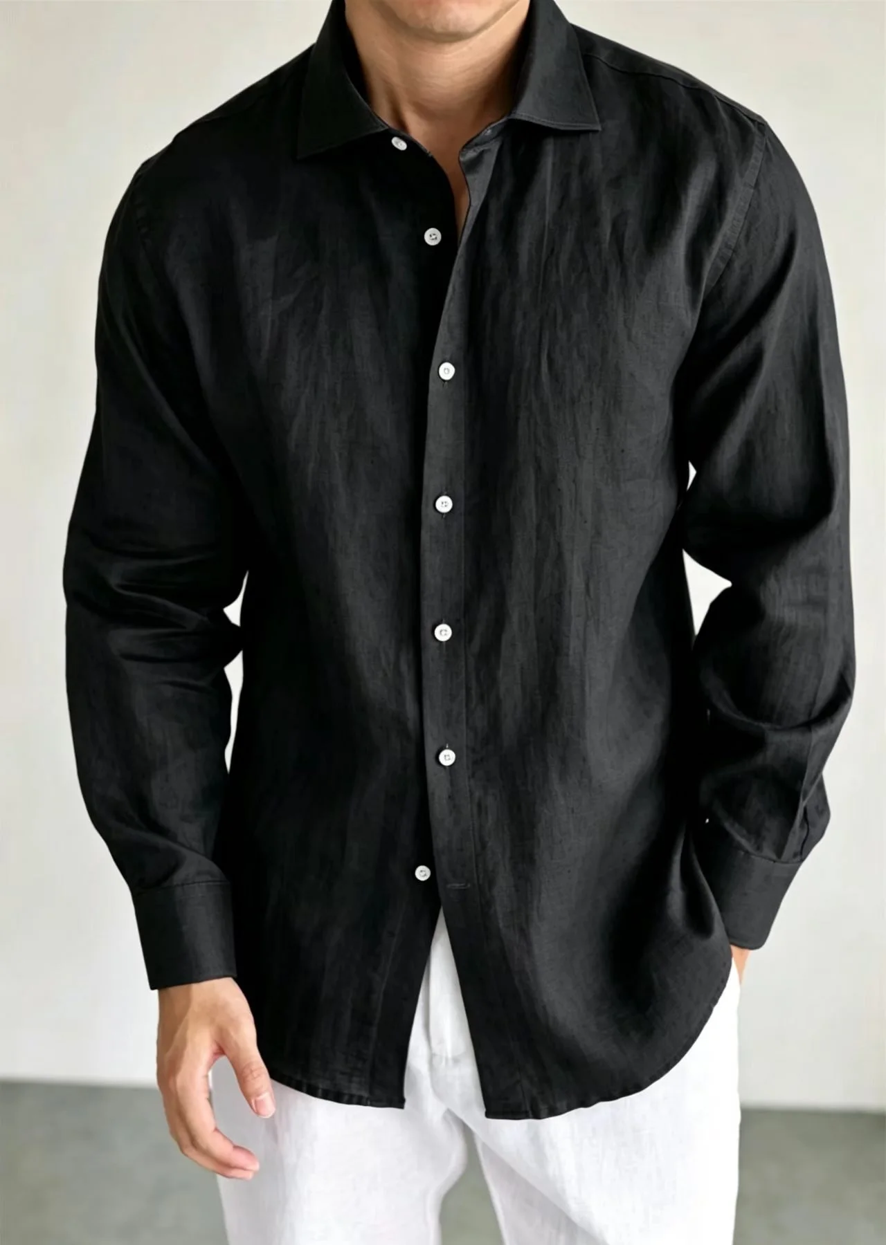Men's Linen Shirt Cotton Blend Long Sleeve Button Down Casual Loose Fit Summer Breathable Tops Old Money Aesthetic Solid Color
