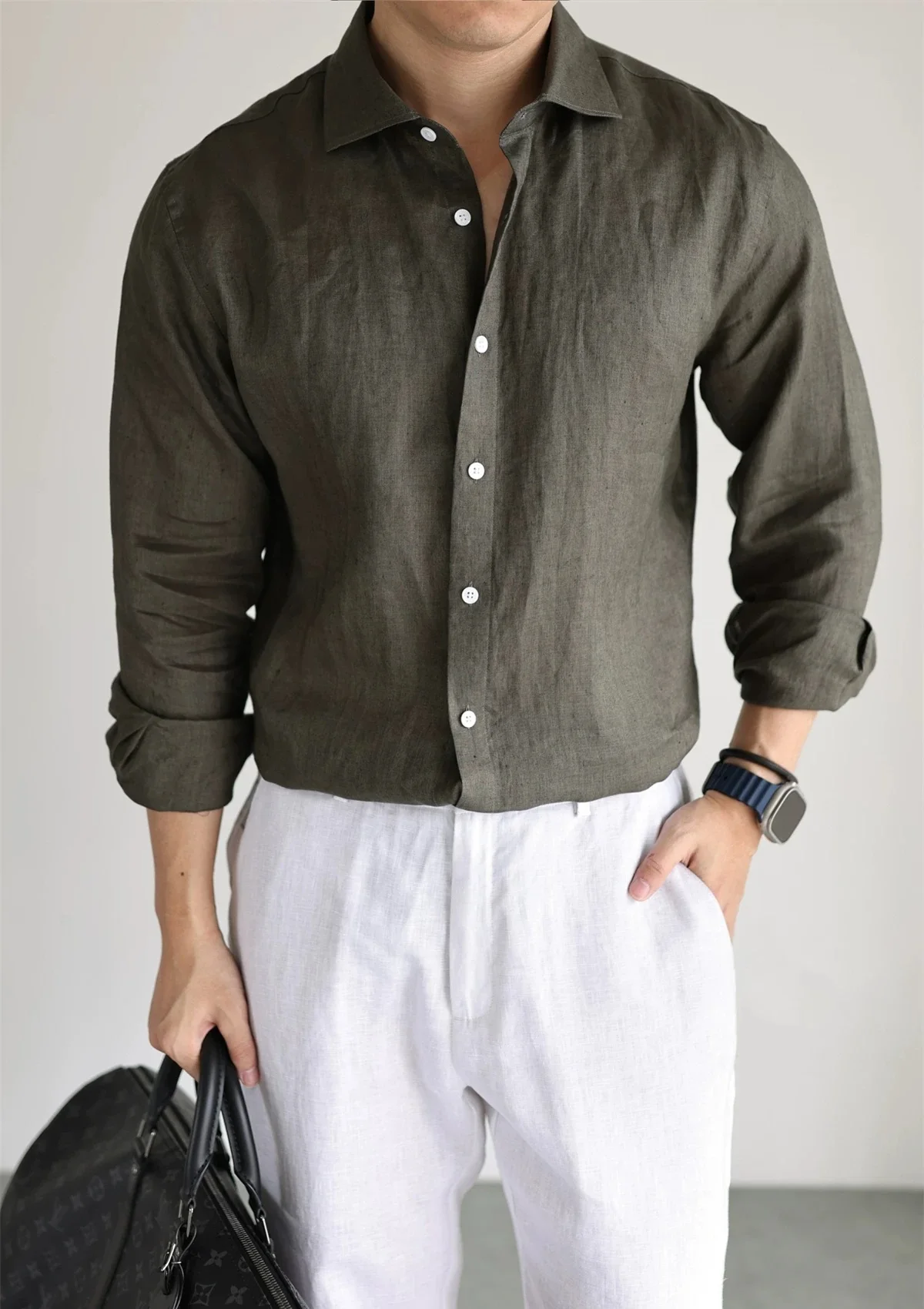 Men's Linen Shirt Cotton Blend Long Sleeve Button Down Casual Loose Fit Summer Breathable Tops Old Money Aesthetic Solid Color