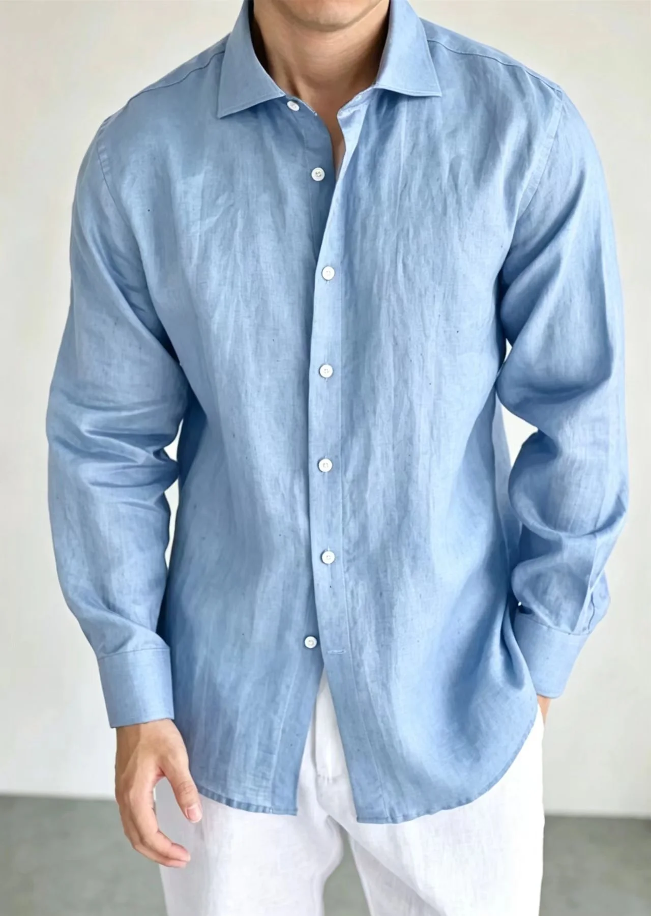Men's Linen Shirt Cotton Blend Long Sleeve Button Down Casual Loose Fit Summer Breathable Tops Old Money Aesthetic Solid Color