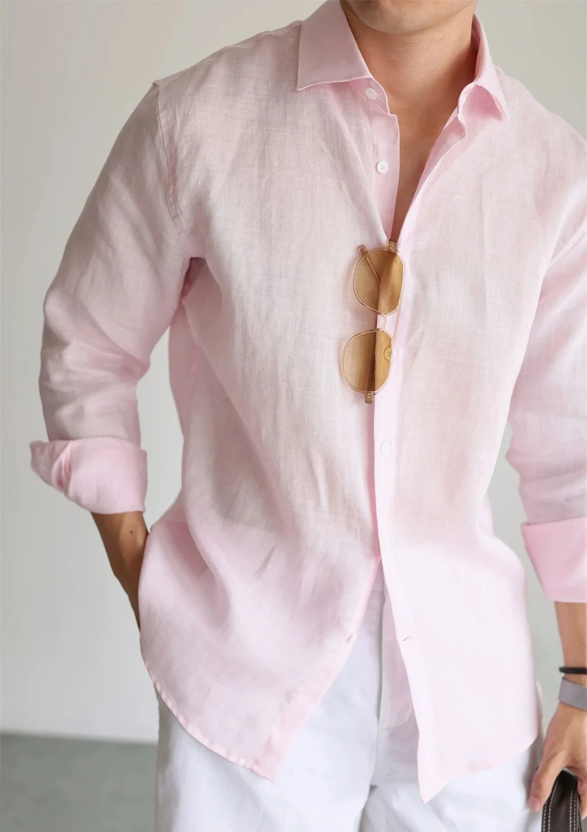 Men's Linen Shirt Cotton Blend Long Sleeve Button Down Casual Loose Fit Summer Breathable Tops Old Money Aesthetic Solid Color