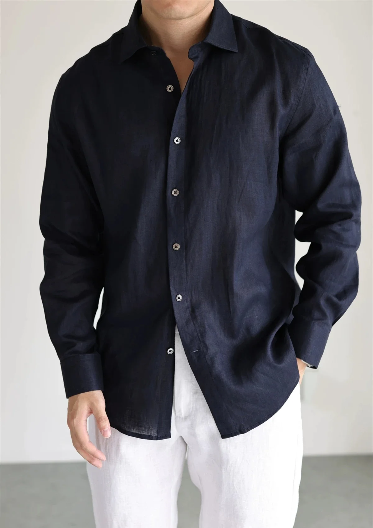 Men's Linen Shirt Cotton Blend Long Sleeve Button Down Casual Loose Fit Summer Breathable Tops Old Money Aesthetic Solid Color