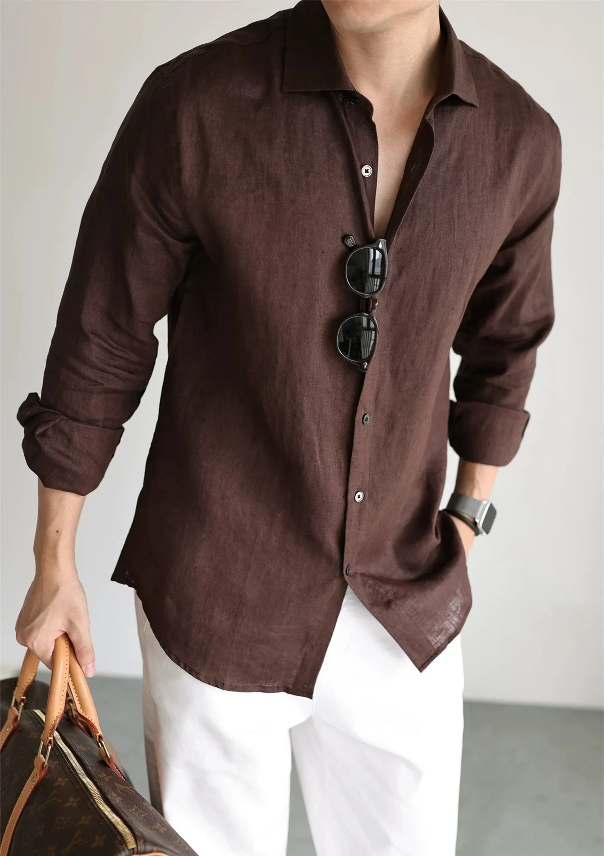 Men's Linen Shirt Cotton Blend Long Sleeve Button Down Casual Loose Fit Summer Breathable Tops Old Money Aesthetic Solid Color