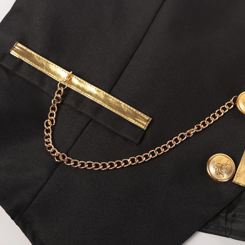 Men's Black Satin Suit Vest with Gold Trim and Chain - Formal Waistcoat for Wedding, Party, Prom - Slim Fit Tuxedo Vest