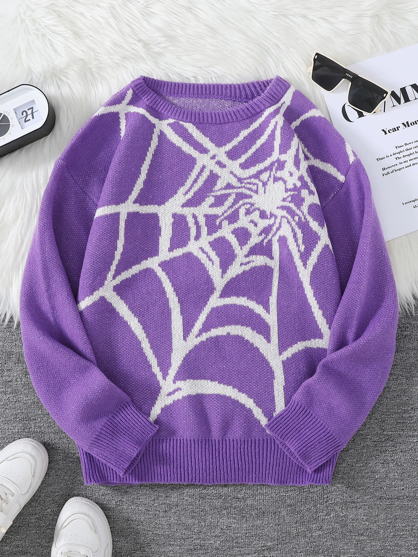 New Popular Autumn and Winter Spider Web Jacquard Pattern Pullover Sweater Casual Round Neck Knitted Men's Pullover