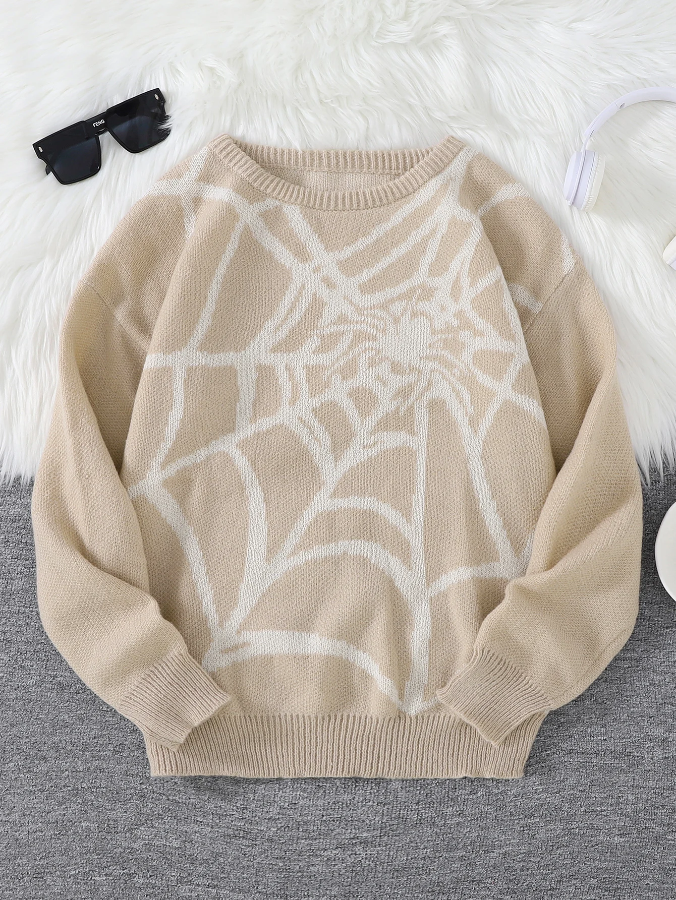 New Popular Autumn and Winter Spider Web Jacquard Pattern Pullover Sweater Casual Round Neck Knitted Men's Pullover