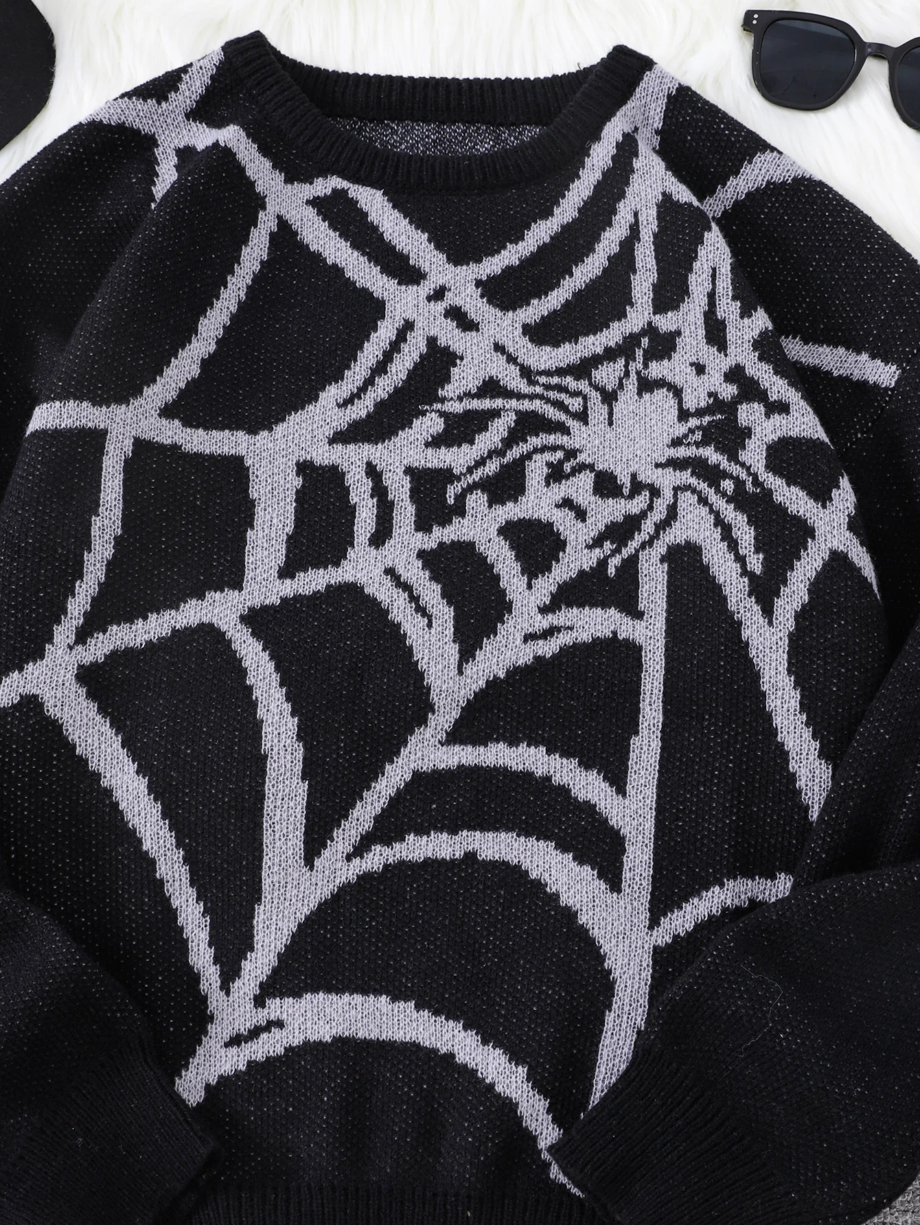 New Popular Autumn and Winter Spider Web Jacquard Pattern Pullover Sweater Casual Round Neck Knitted Men's Pullover