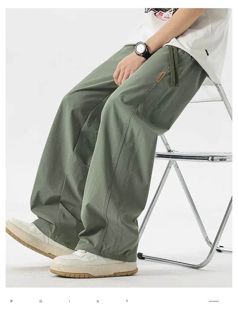 High Quality Summer Thin Men's Straight Tube Loose Ice Silk Wide Leg Casual Pants Breathable Jogging Fitness Baggy Casual Pants