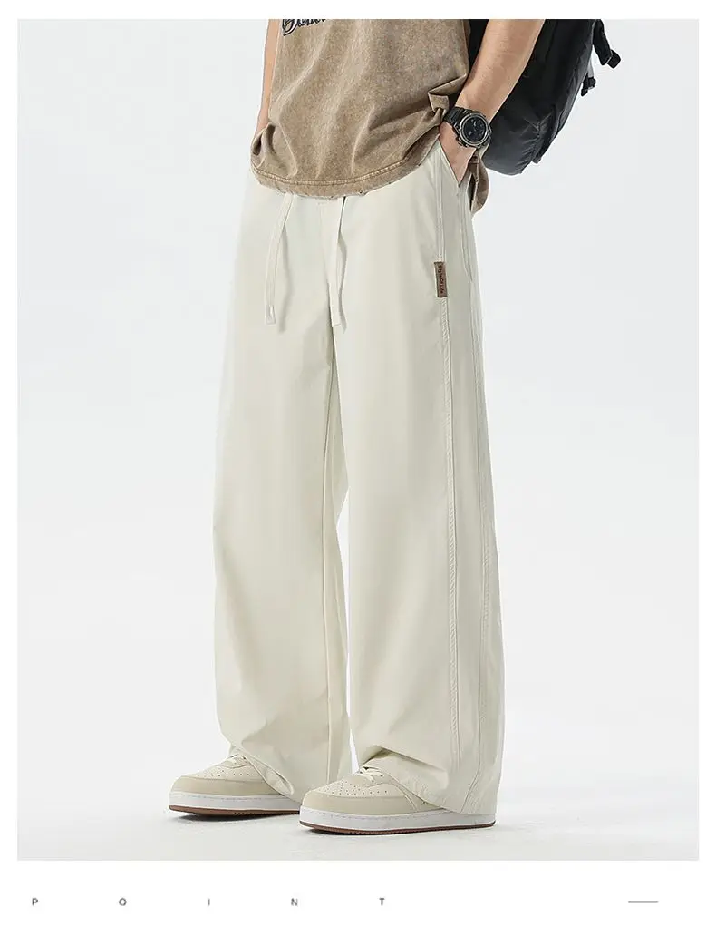 High Quality Summer Thin Men's Straight Tube Loose Ice Silk Wide Leg Casual Pants Breathable Jogging Fitness Baggy Casual Pants