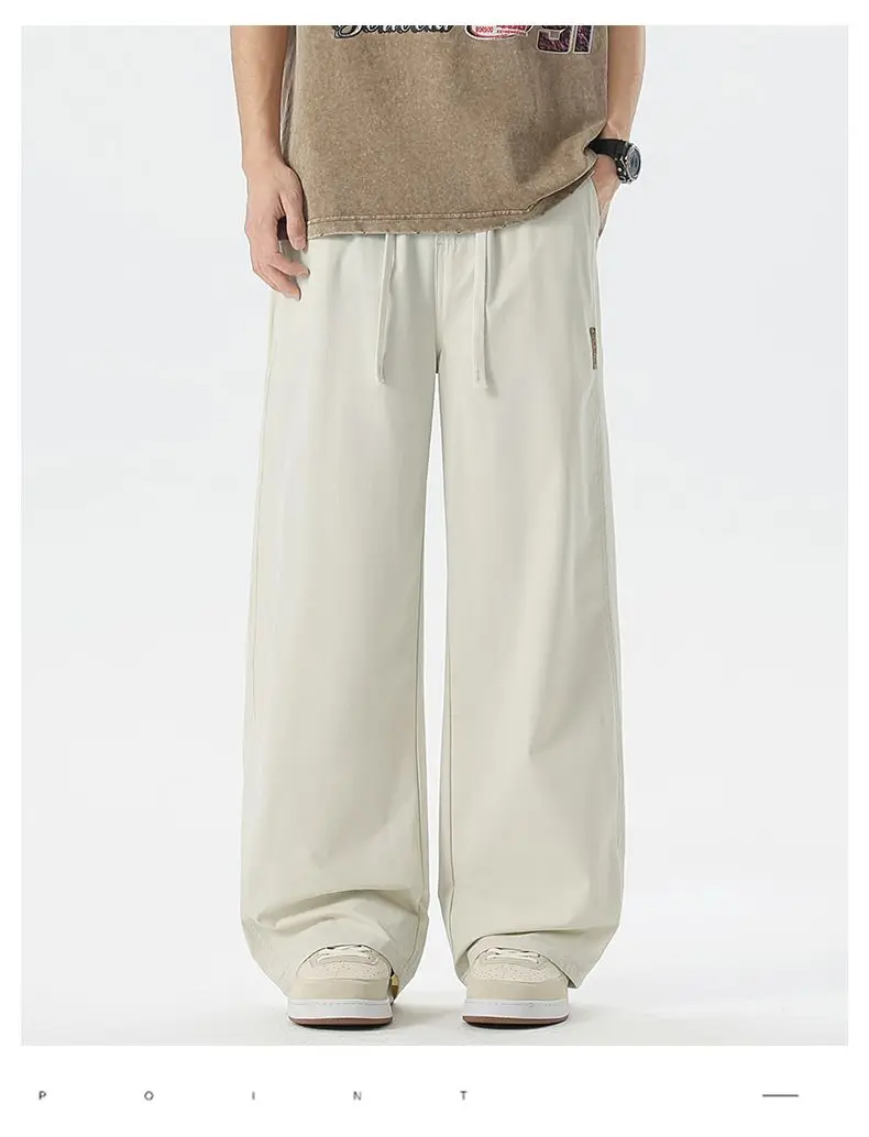 High Quality Summer Thin Men's Straight Tube Loose Ice Silk Wide Leg Casual Pants Breathable Jogging Fitness Baggy Casual Pants