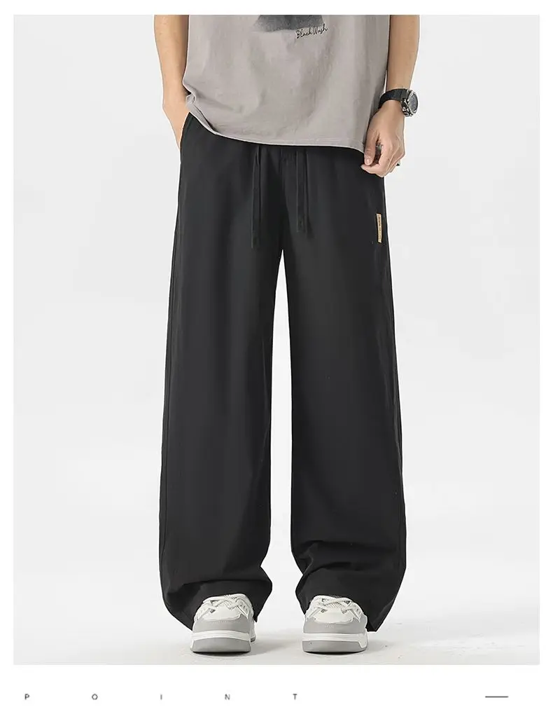 High Quality Summer Thin Men's Straight Tube Loose Ice Silk Wide Leg Casual Pants Breathable Jogging Fitness Baggy Casual Pants