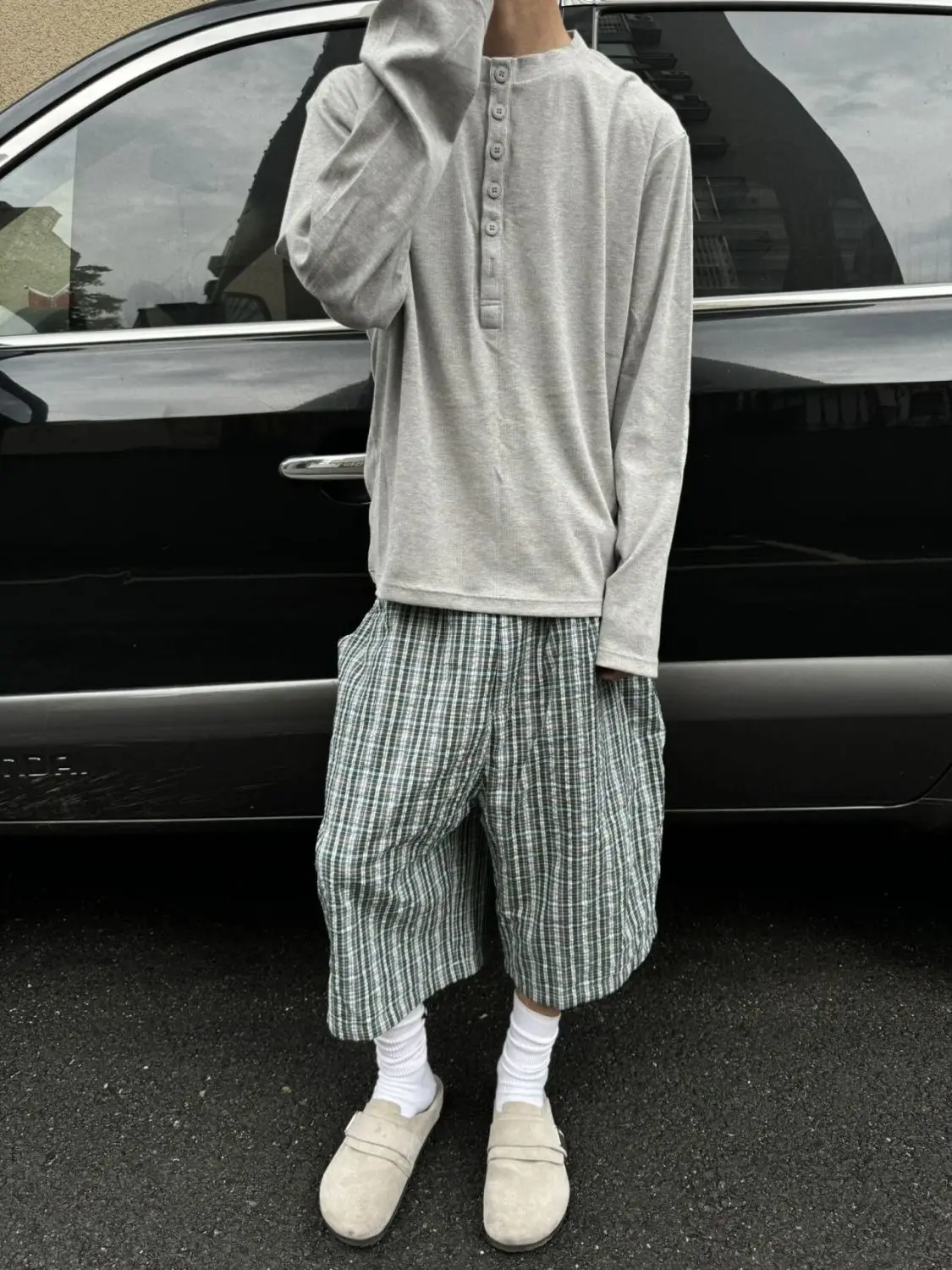 Men's Retro Plaid Thin Cropped Pants Summer Cool Boys Shorts Wide Leg Casual Bottom Male High Waist Half Trousers