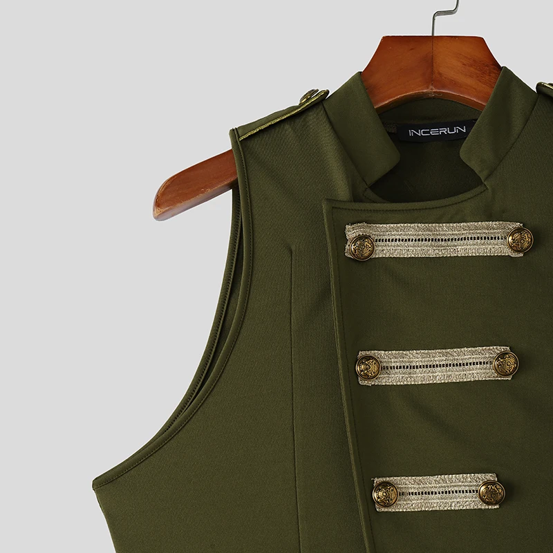 INCERUN Men's Tank Tops Patchwork Stand Collar Sleeveless Male Vests Summer Streetwear Double Breasted Fashion Tops For Man 2026
