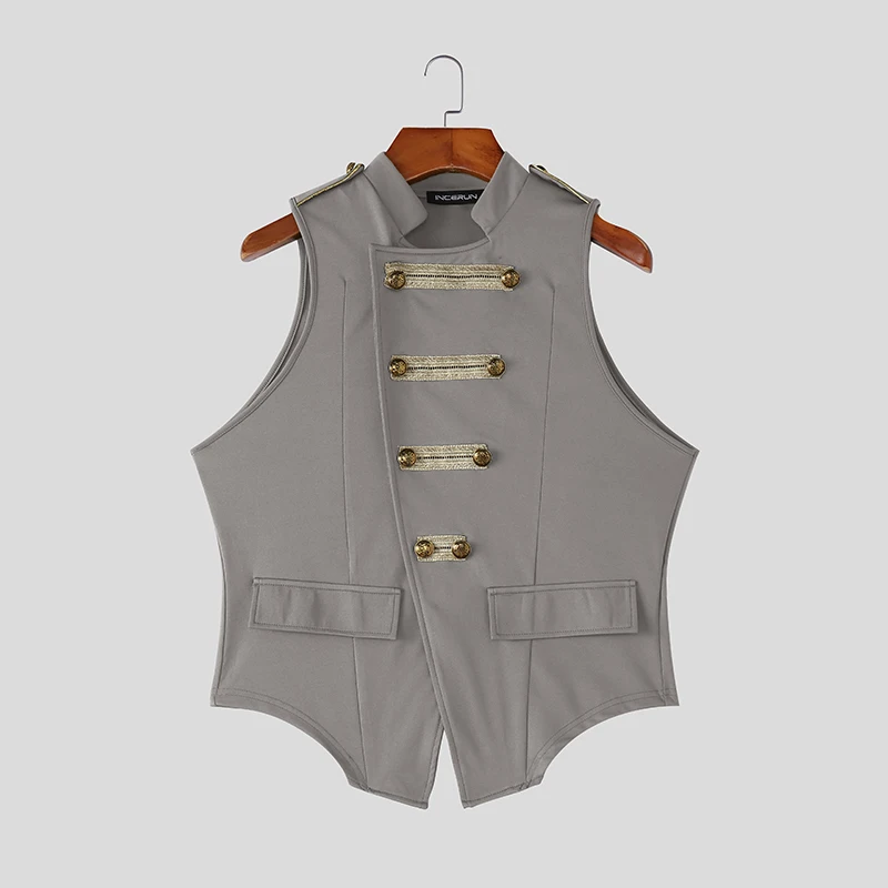 INCERUN Men's Tank Tops Patchwork Stand Collar Sleeveless Male Vests Summer Streetwear Double Breasted Fashion Tops For Man 2026