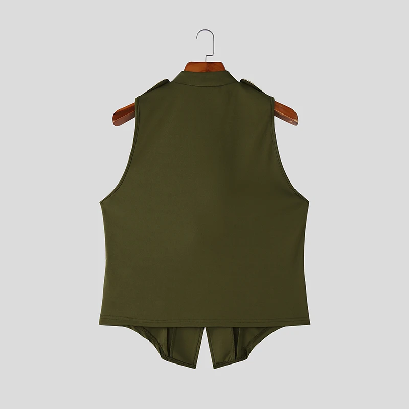 INCERUN Men's Tank Tops Patchwork Stand Collar Sleeveless Male Vests Summer Streetwear Double Breasted Fashion Tops For Man 2026