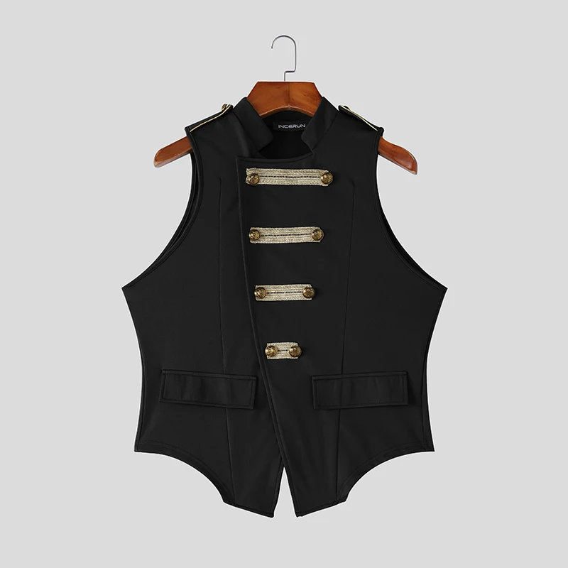INCERUN Men's Tank Tops Patchwork Stand Collar Sleeveless Male Vests Summer Streetwear Double Breasted Fashion Tops For Man 2026