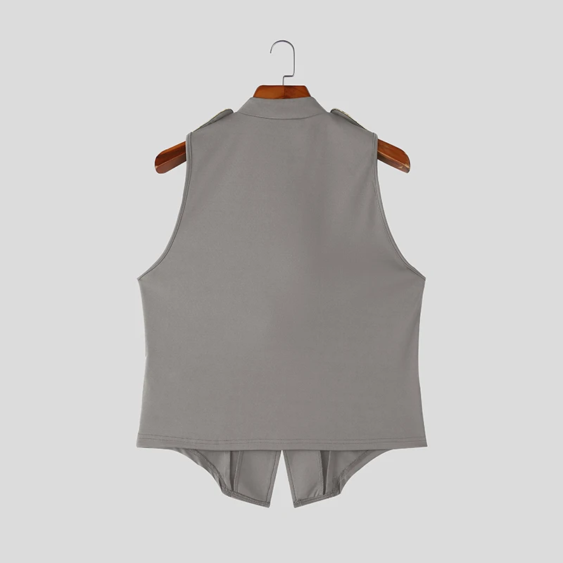 INCERUN Men's Tank Tops Patchwork Stand Collar Sleeveless Male Vests Summer Streetwear Double Breasted Fashion Tops For Man 2026