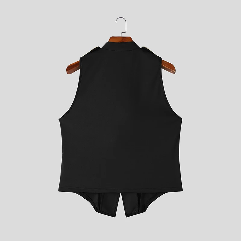 INCERUN Men's Tank Tops Patchwork Stand Collar Sleeveless Male Vests Summer Streetwear Double Breasted Fashion Tops For Man 2026