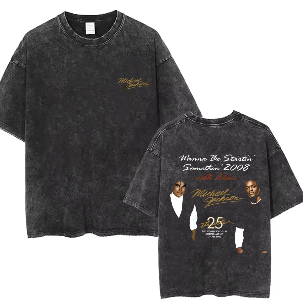 Washed Vintage Michael Jackson Thriller Graphic T-shirt Men Women Fashion Retro Gothic Rock Tshirt Men's Punk Oversized T Shirts