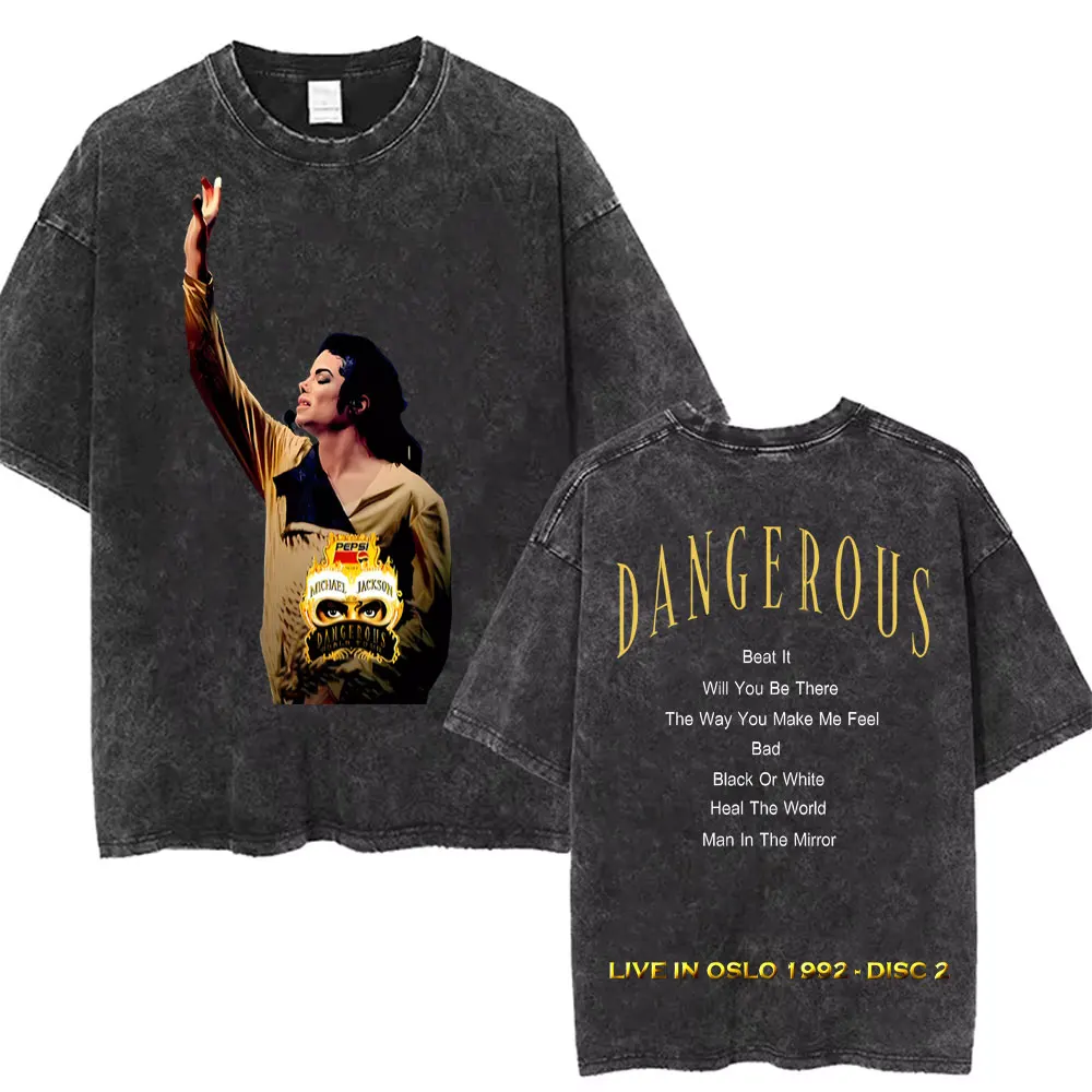 Washed Vintage Michael Jackson Thriller Graphic T-shirt Men Women Fashion Retro Gothic Rock Tshirt Men's Punk Oversized T Shirts