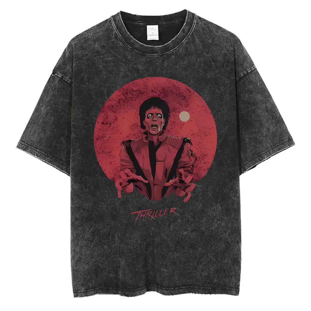Washed Vintage Michael Jackson Thriller Graphic T-shirt Men Women Fashion Retro Gothic Rock Tshirt Men's Punk Oversized T Shirts