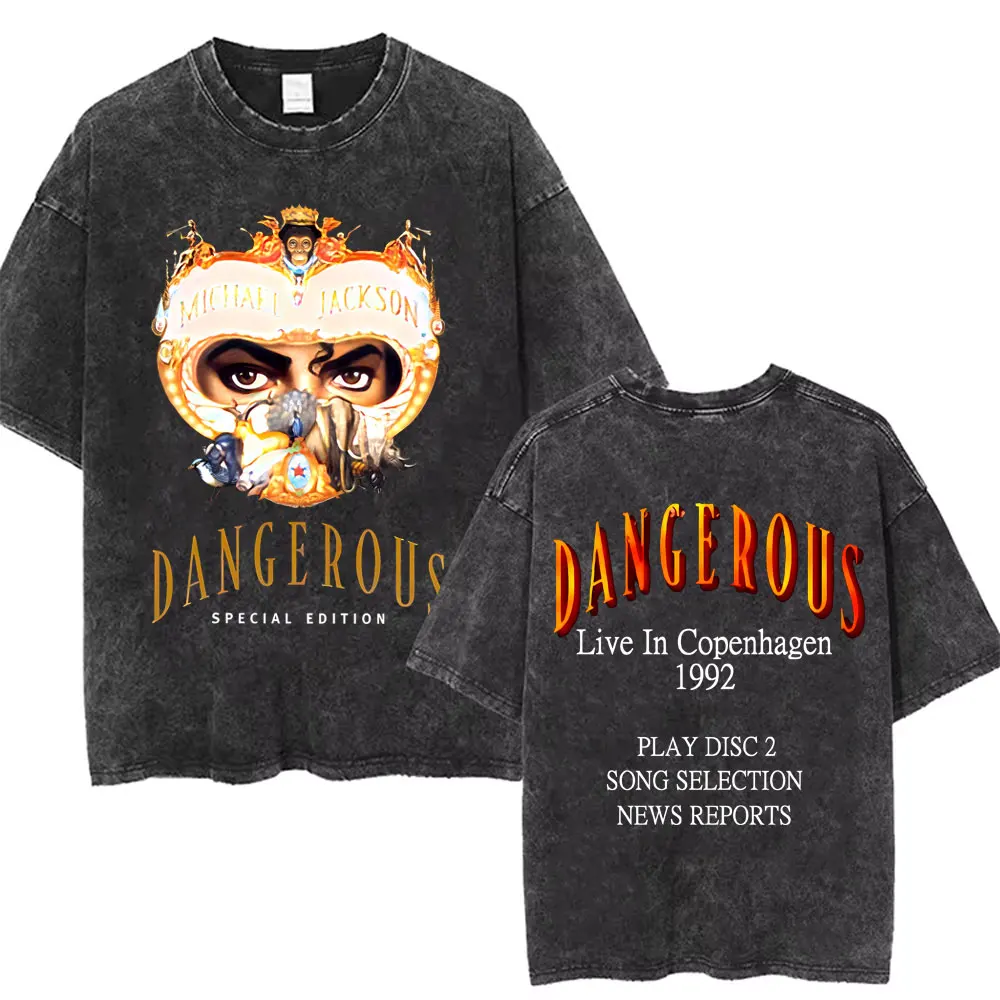 Washed Vintage Michael Jackson Thriller Graphic T-shirt Men Women Fashion Retro Gothic Rock Tshirt Men's Punk Oversized T Shirts