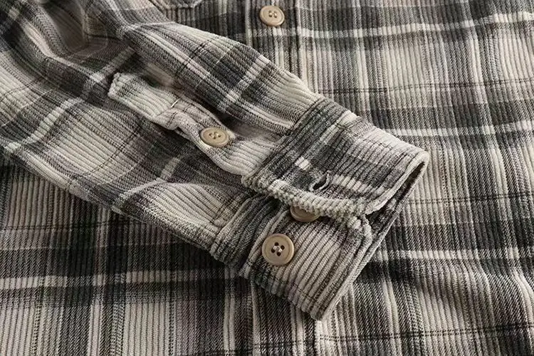 Spring Autumn Men's Plaid Long Sleeve Shirt Japanese Vintage Fashion Comfortable Corduroy Artistic Trendy Classic Shirts Tops