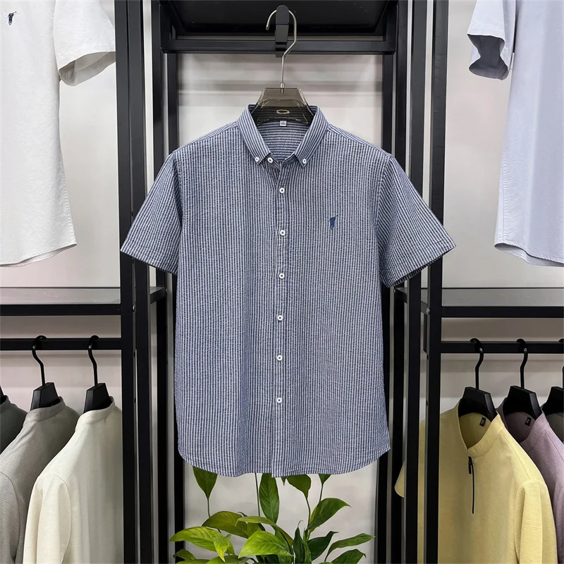 100% cotton short sleeve men's shirt luxury brand high-end pony embroidery fashion plaid summer new youth casual Paul lapel top