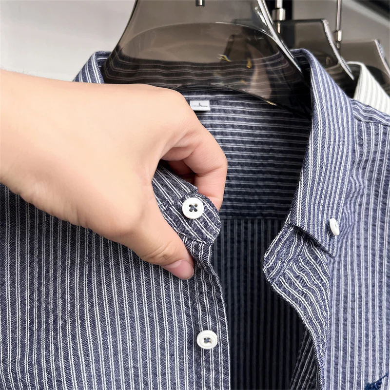 100% cotton short sleeve men's shirt luxury brand high-end pony embroidery fashion plaid summer new youth casual Paul lapel top