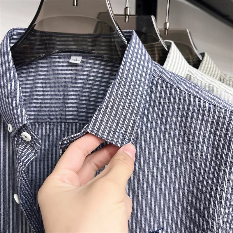 100% cotton short sleeve men's shirt luxury brand high-end pony embroidery fashion plaid summer new youth casual Paul lapel top
