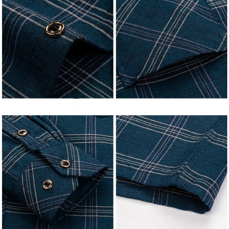 M-6XL Men's Pure Cotton Flannel Shirts Long Sleeve Single Pocket Casual Plaid Thick Soft Cozy Brushed Shirts Blouse Men Clothing