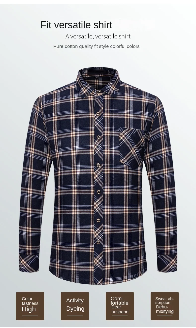 M-6XL Men's Pure Cotton Flannel Shirts Long Sleeve Single Pocket Casual Plaid Thick Soft Cozy Brushed Shirts Blouse Men Clothing