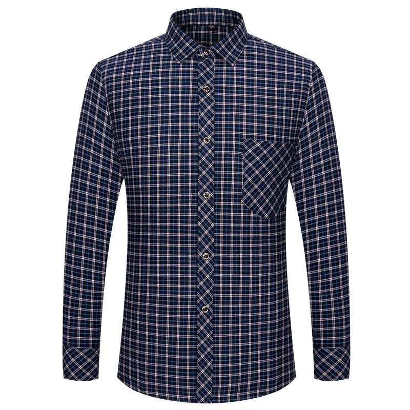 M-6XL Men's Pure Cotton Flannel Shirts Long Sleeve Single Pocket Casual Plaid Thick Soft Cozy Brushed Shirts Blouse Men Clothing