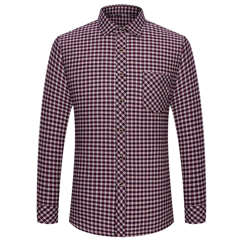 M-6XL Men's Pure Cotton Flannel Shirts Long Sleeve Single Pocket Casual Plaid Thick Soft Cozy Brushed Shirts Blouse Men Clothing